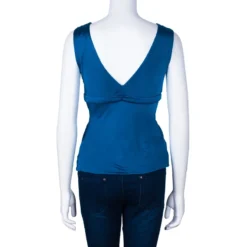 Versace Blue Sleeveless Stretch Top M For Women -Versace Official Website luxury women versace used clothes p42984 003