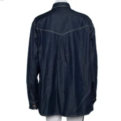 Versace Tribute Indigo Denim Gold Button Embellished Shirt M For Women -Versace Official Website luxury women versace used clothes p431897 002