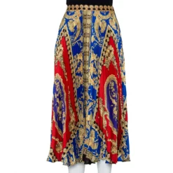 Versace Multicolored Printed Satin Pleated Midi Skirt L For Women -Versace Official Website luxury women versace used clothes p431926 001