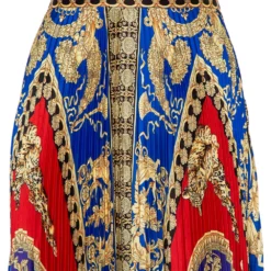 Versace Multicolored Printed Satin Pleated Midi Skirt L For Women -Versace Official Website luxury women versace used clothes p431926 002