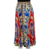 Versace Multicolored Printed Satin Pleated Midi Skirt L For Women