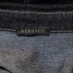 Versace Black Denim & Multicolor Plaided Wool Paneled Rockstud Collar Detail Shirt M For Women -Versace Official Website luxury women versace used clothes p436847 001