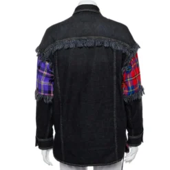 Versace Black Denim & Multicolor Plaided Wool Paneled Rockstud Collar Detail Shirt M For Women -Versace Official Website luxury women versace used clothes p436847 007