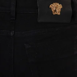 Versace Black Denim Button Embellished Paneled Jeans M For Women -Versace Official Website luxury women versace used clothes p438228 001