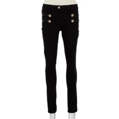 Versace Black Denim Button Embellished Paneled Jeans M For Women