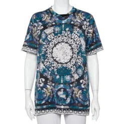 Versace Blue Printed Cotton Oversized Crewneck T-Shirt S For Women