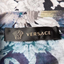Versace Blue Printed Cotton Oversized Crewneck T-Shirt S For Women -Versace Official Website luxury women versace used clothes p438264 006