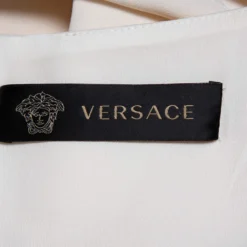 Versace Cream Silk Contrast Trim Cutout Detail Mini Dress S For Women -Versace Official Website luxury women versace used clothes p448442 003