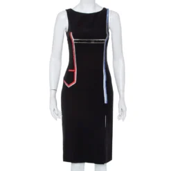 Versace Black Crepe Stone Embellished Sheath Dress S For Women