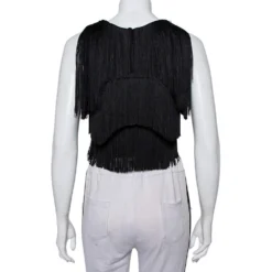 Versace Black Silk Fringed Sleeveless Crop Top S For Women -Versace Official Website luxury women versace used clothes p464576 008