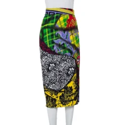 Versace Multicolor Mega Mix Print Crepe Knee Length Skirt M For Women