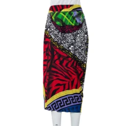 Versace Multicolor Mega Mix Print Crepe Knee Length Skirt M For Women -Versace Official Website luxury women versace used clothes p466131 007