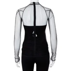 Versace Black Tulle Applique Detail Top S For Women -Versace Official Website luxury women versace used clothes p466602 001
