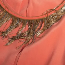 Versace Peach Pink Silk Embellished Neck Detail Sleeveless Shift Dress L For Women -Versace Official Website luxury women versace used clothes p466783 1626958517 004