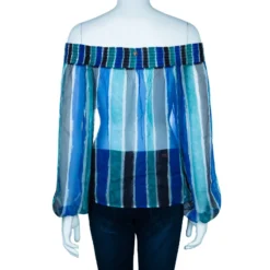 Versace Striped Printed Off-Shoulder Top S For Women -Versace Official Website luxury women versace used clothes p46815 0003