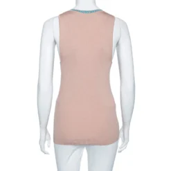 Versace Beige Knit Logo Neck Detail Tank Top L For Women -Versace Official Website luxury women versace used clothes p483846 003