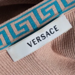 Versace Beige Knit Logo Neck Detail Tank Top L For Women -Versace Official Website luxury women versace used clothes p483846 006