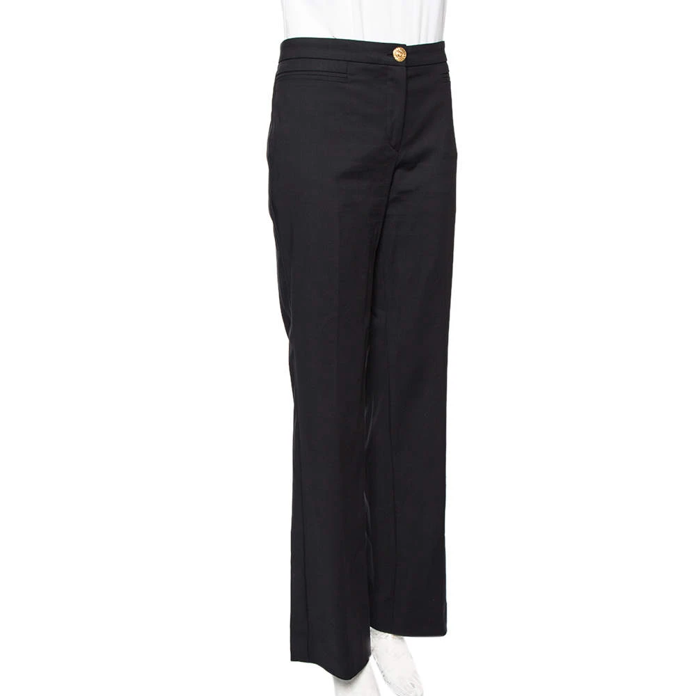 Versace Black Cotton Gold Logo Button Detail Formal Trousers L For Women 2 Versace Black Cotton Gold Logo Button Detail Formal Trousers L For Women - Image 2