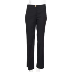Versace Black Cotton Gold Logo Button Detail Formal Trousers L For Women