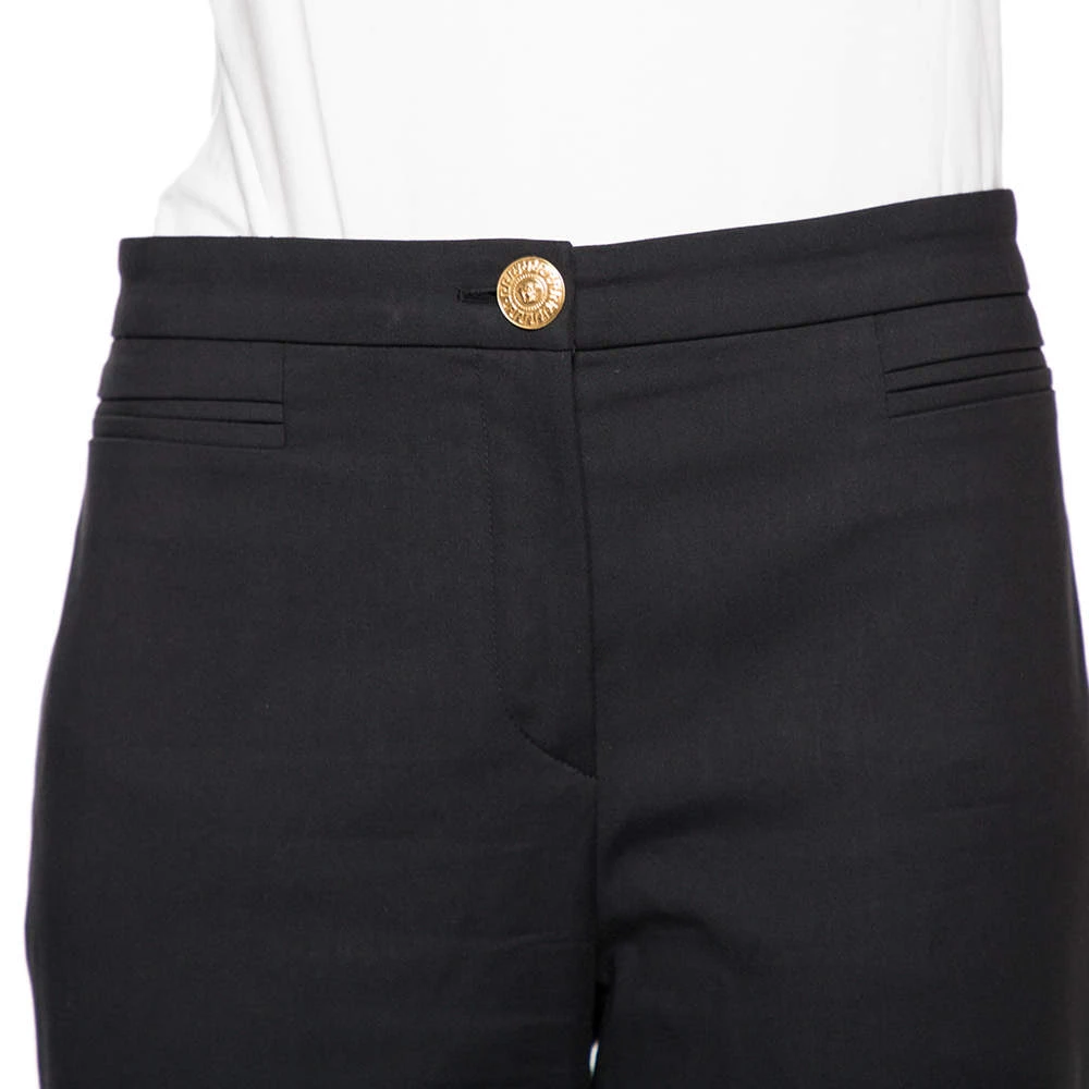 Versace Black Cotton Gold Logo Button Detail Formal Trousers L For Women 4 Versace Black Cotton Gold Logo Button Detail Formal Trousers L For Women - Image 4
