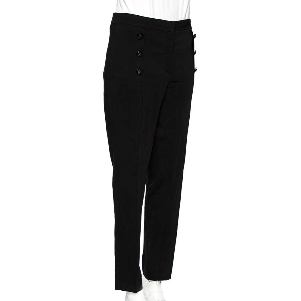 Versace Black Crepe Pleated Logo Button Detail Trousers L For Women 2 Versace Black Crepe Pleated Logo Button Detail Trousers L For Women - Image 2