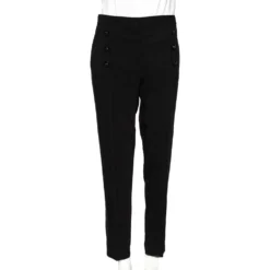 Versace Black Crepe Pleated Logo Button Detail Trousers L For Women