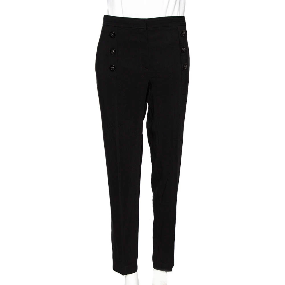 Versace Black Crepe Pleated Logo Button Detail Trousers L For Women 1 Versace Black Crepe Pleated Logo Button Detail Trousers L For Women