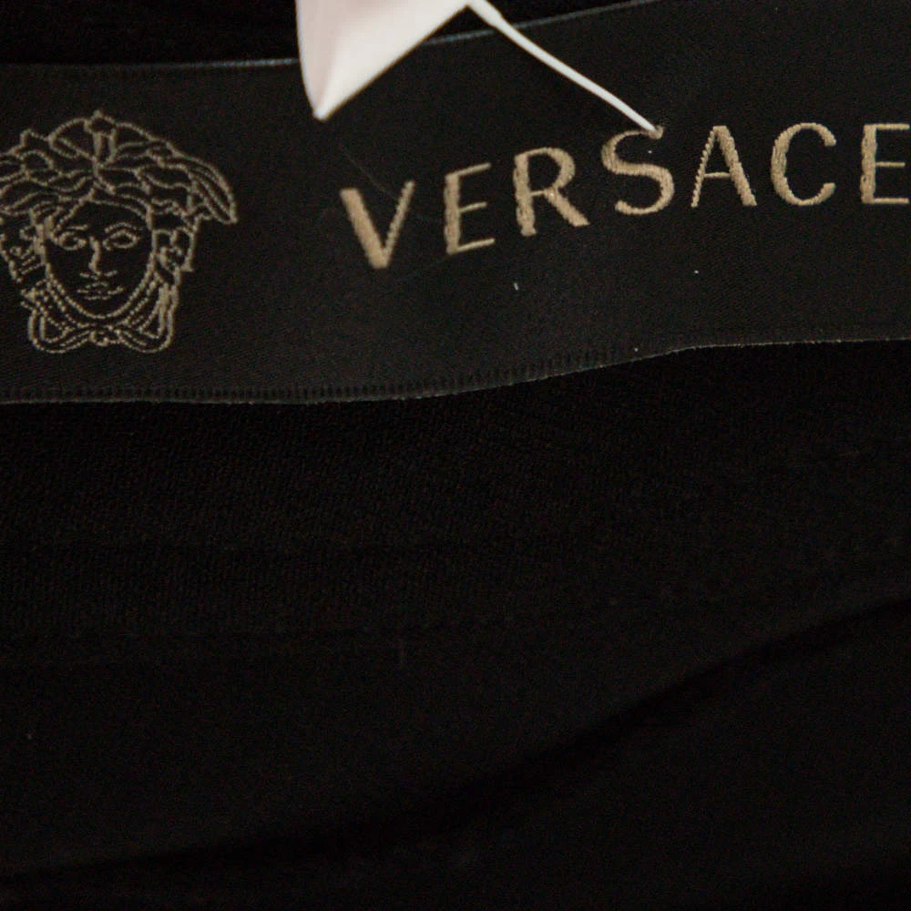 Versace Black Crepe Pleated Logo Button Detail Trousers L For Women 5 Versace Black Crepe Pleated Logo Button Detail Trousers L For Women - Image 5