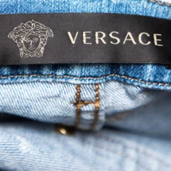 Versace Stone Washed Blue Cotton Logo Embroidered Jeans L For Women -Versace Official Website luxury women versace used clothes p487602 004