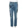 Versace Stone Washed Blue Cotton Logo Embroidered Jeans L For Women