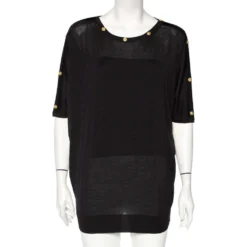 Versace Black Wool Medusa Button Detail Oversized Top M For Women