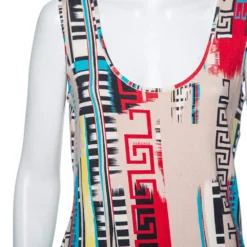 Versace Multicolored Greca Print Silk Knit Tank Top L For Women -Versace Official Website luxury women versace used clothes p493244 005