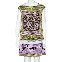 Versace Collection Multicolored Abstract Print Crepe Mini Dress L For Women