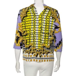 Versace Multicolored Baroque Print Silk Embellished Blouse M For Women -Versace Official Website luxury women versace used clothes p495836 006