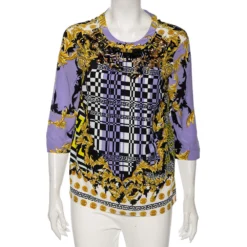 Versace Multicolored Baroque Print Silk Embellished Blouse M For Women
