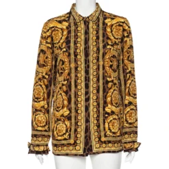 Versace Official Website 11 Versace Multicolor Baroque Printed Silk Button Front Shirt L For Women