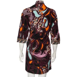 Versace Multicolored Printed Silk Button Front Shirt Dress L For Women -Versace Official Website luxury women versace used clothes p501402 002