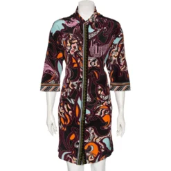 Versace Official Website 9 Versace Multicolored Printed Silk Button Front Shirt Dress L For Women