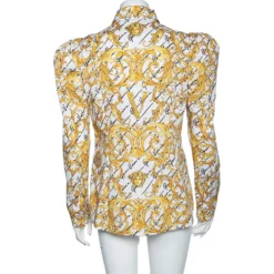 Versace White Baroque Printed Cotton Victorian Sleeve Detail Shirt M For Women -Versace Official Website luxury women versace used clothes p501991 006