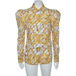 Versace White Baroque Printed Cotton Victorian Sleeve Detail Shirt M For Women