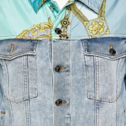 Versace Collection Blue Denim & Printed Synthetic Paneled Jacket M For Women -Versace Official Website luxury women versace used clothes p503138 001