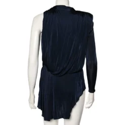 Versace Navy Blue Jersey Asymmetrical Draped Top S For Women -Versace Official Website luxury women versace used clothes p504051 005