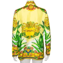 Versace Yellow Palm Tree Baroque Logo Printed Silk Shirt S For Women -Versace Official Website luxury women versace used clothes p504113 003