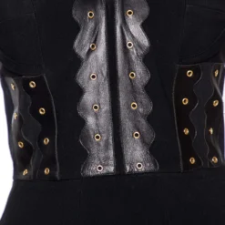 Versace Black Crepe Eyelet Leather Trim Detailed Sleeveless Short Dress S For Women -Versace Official Website luxury women versace used clothes p504170 009