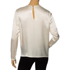 Versace Cream Floral Textured Silk Long Sleeve Blouse S For Women -Versace Official Website luxury women versace used clothes p504807 002