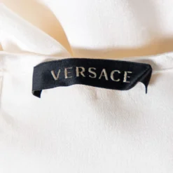 Versace Cream Floral Textured Silk Long Sleeve Blouse S For Women -Versace Official Website luxury women versace used clothes p504807 004