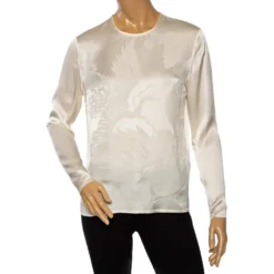 Versace Cream Floral Textured Silk Long Sleeve Blouse S For Women