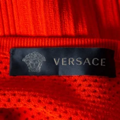 Versace Orange Textured Knit & Mesh Detailed Sheath Dress S For Women -Versace Official Website luxury women versace used clothes p504813 004