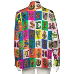 Versace Multicolor Baroque Alphabet Printed Silk Shirt M For Women -Versace Official Website luxury women versace used clothes p511848 001