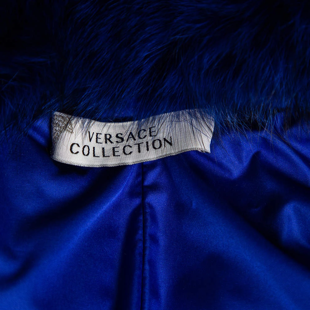 Versace Collection Blue Down Quilted & Fur Trimmed Belted Jacket M For Women 5 Versace Collection Blue Down Quilted & Fur Trimmed Belted Jacket M For Women - Image 5